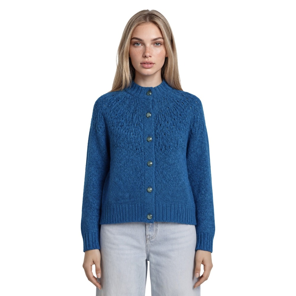 Talbots Cardigan Sweater Women's Size XS Blue Embellished Button Pointelle Yoke